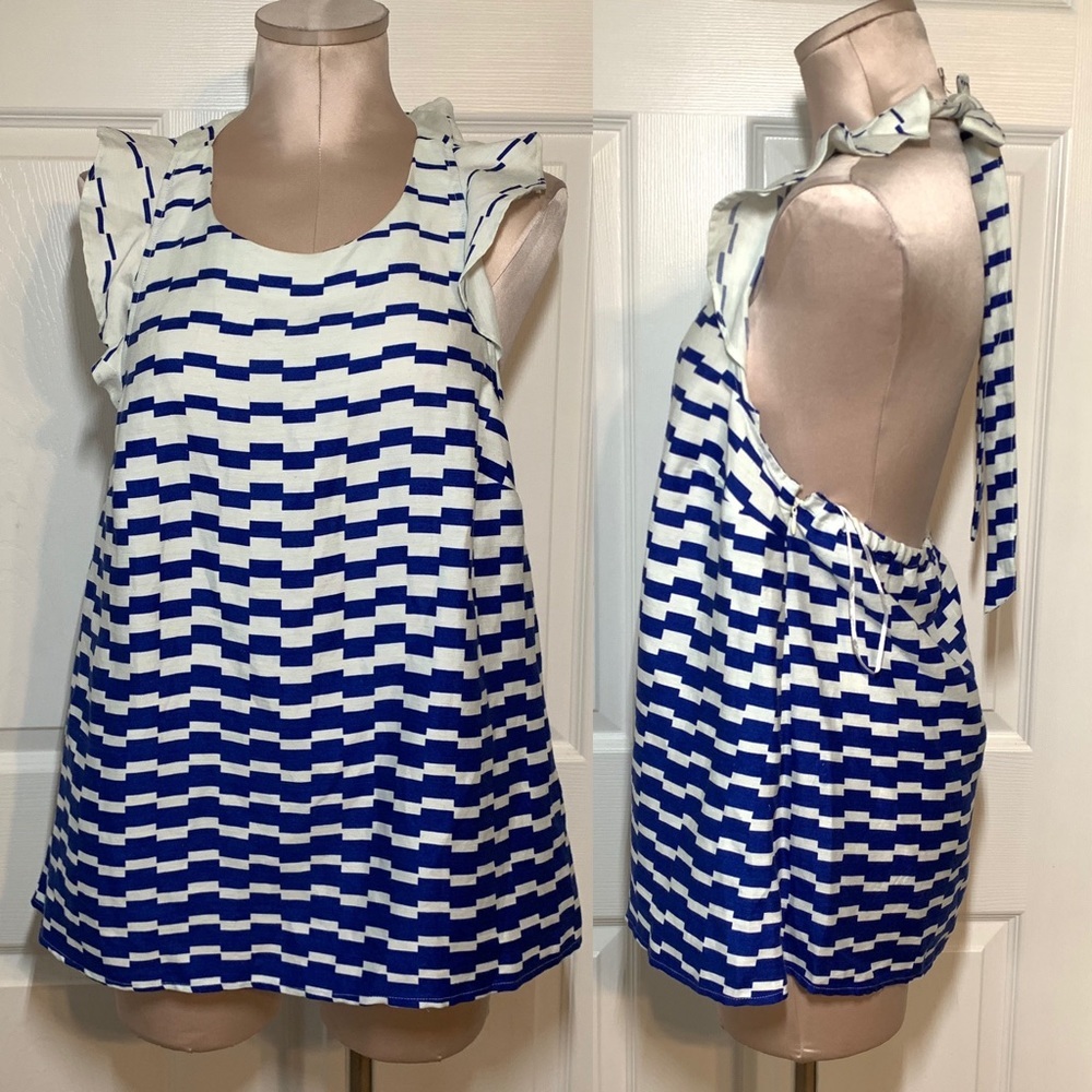 Ann Taylor White Blue Halter Top Sz M